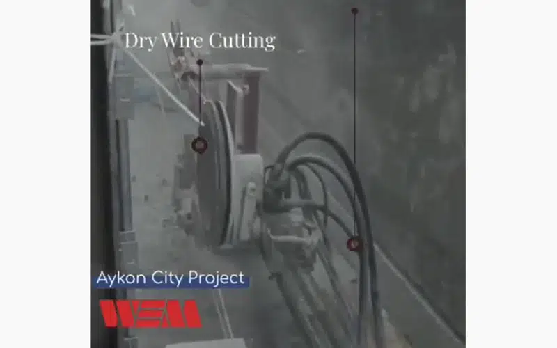 A Special application is being applied on our job site DRY Wire Cutting where all the concrete cutting application is done without any use of water except for some dust controlling purposes. We are proudly one of the fewest demolition providers who can provide this critical service!